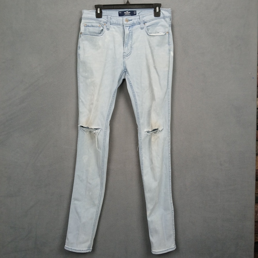 Hollister Stacked Skinny Jeans Womens 32x32 Blue Denim Cotton Stretch Distressed